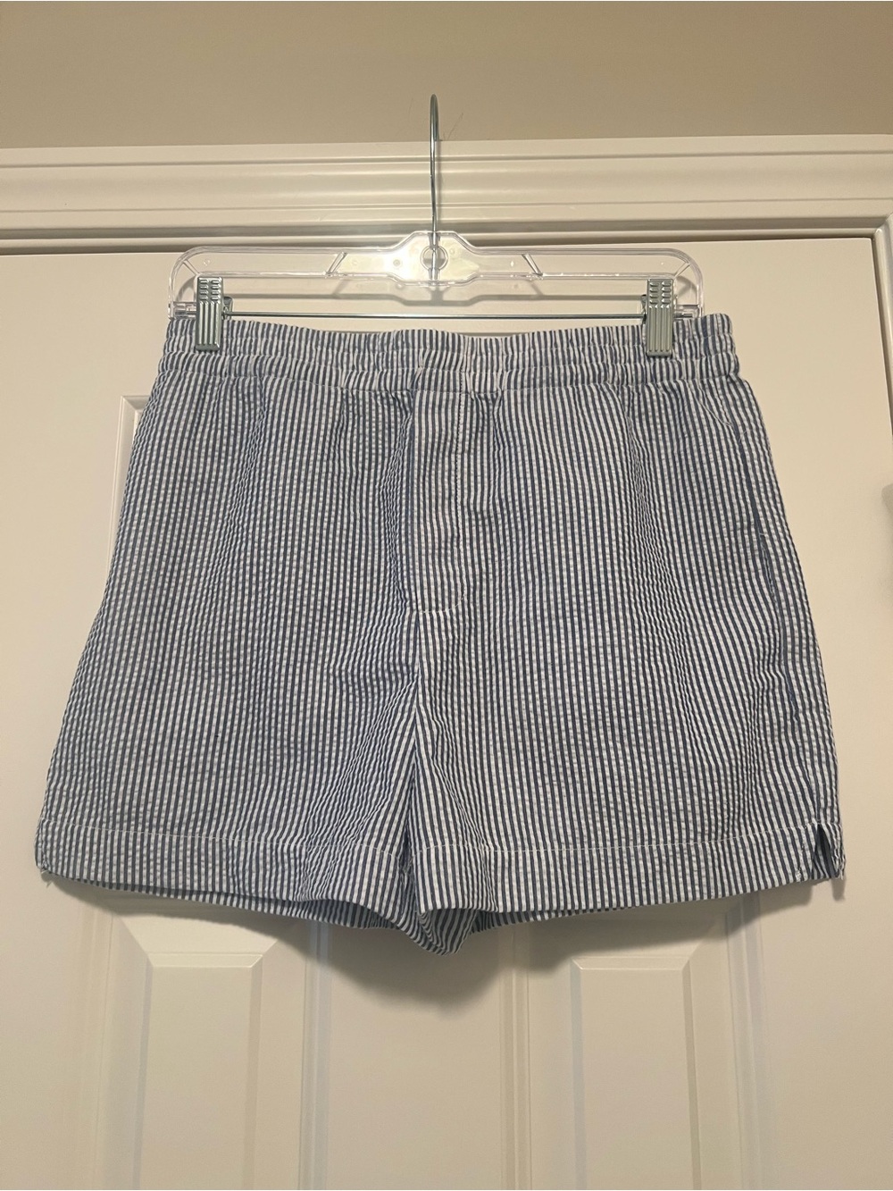 Classic Blue and White Striped Seersucker Bermuda Shorts
